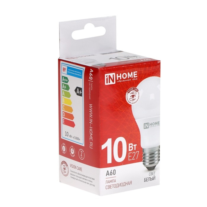 Лампа светодиодная IN HOME LED-A60-VC, Е27, 10 Вт, 230 В, 4000 К, 950 Лм Лампа светодиодная IN HOME LED-A60-VC, Е27, 10 Вт, 230 В, 4000 К, 950 Лм
