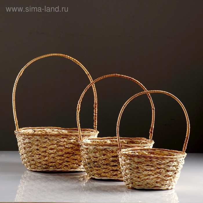 Набор корзин, 3 шт, 24×27×12/34 см, 20×24×11/33 см, 16×21×10/28 см, бамбук, кукуруза Набор корзин, 3 шт, 24×27×12/34 см, 20×24×11/33 см, 16×21×10/28 см, бамбук, кукуруза