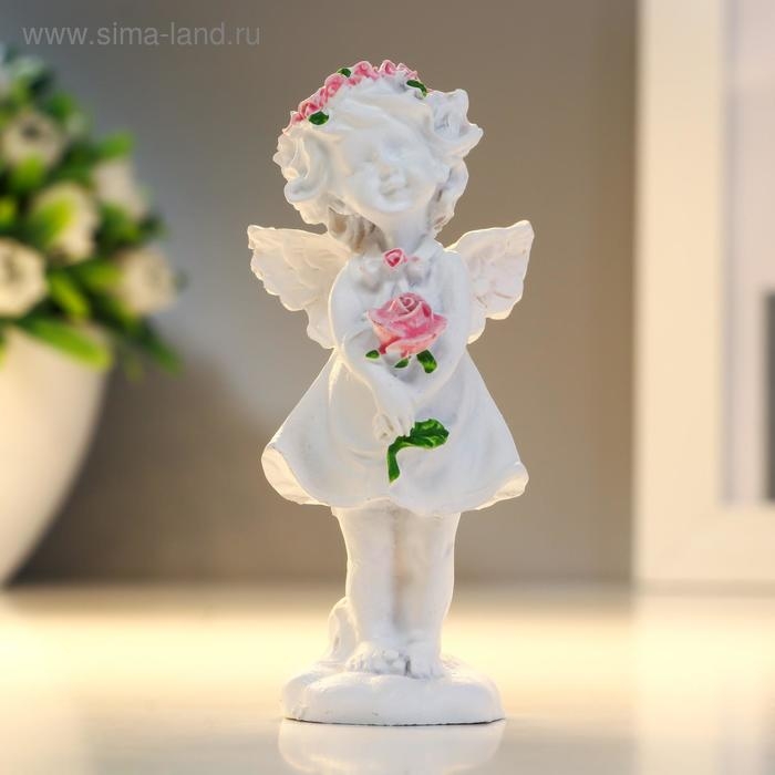 Сувенир полистоун Сувенир полистоун "Ангел-девочка в розовом венке с розой" МИКС 7,8х3,8х2,5 см