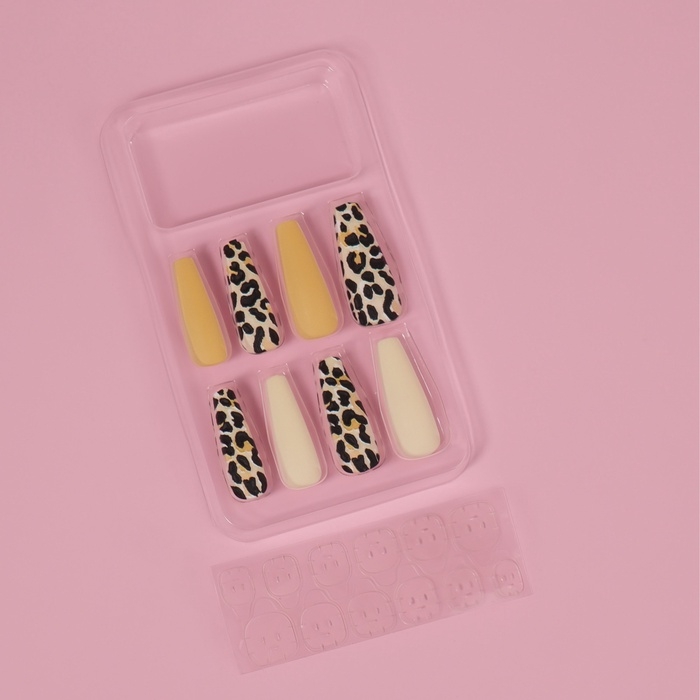 Ногти накладные с кл пластинами 12шт Leopard балерина беж/желт/чёрн к/кор QF Ногти накладные с кл пластинами 12шт Leopard балерина беж/желт/чёрн к/кор QF