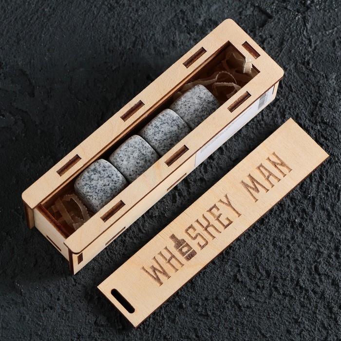 Камни для виски в деревянной шкатулке с крышкой Whiskey man, 4 шт Камни для виски в деревянной шкатулке с крышкой Whiskey man, 4 шт