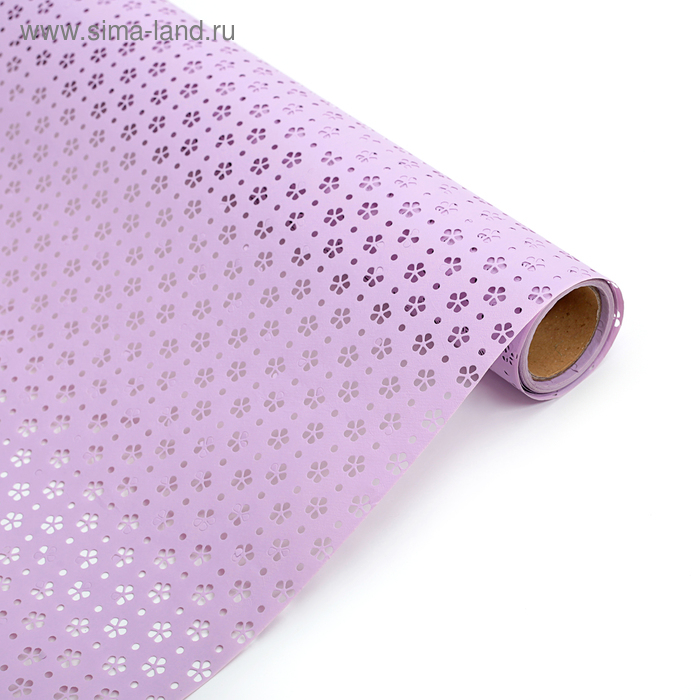 Фетр ламинированный с перфорацией  Фетр ламинированный с перфорацией "Цветочки", сиреневый, 57 см х 5 м