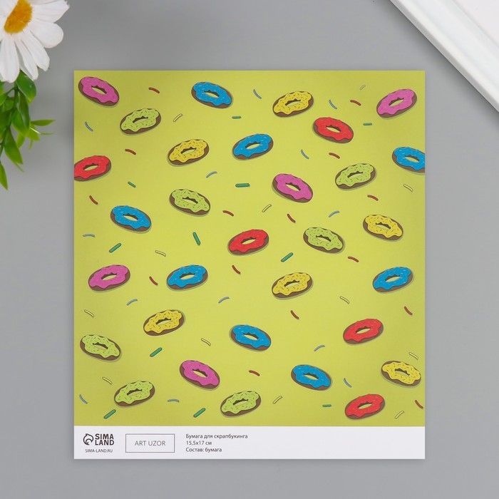 Бумага для скрапбукинга двусторонняя Бумага для скрапбукинга двусторонняя "Бабочки и пончики" плотность 180 гр набор 10 шт 15,5х17 см 1