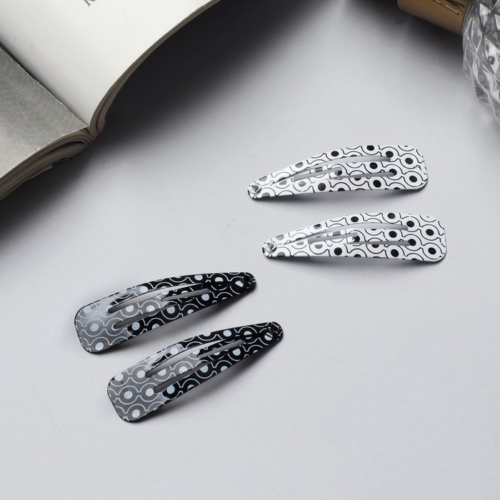 Невидимка для волос  Невидимка для волос "Лира" (набор 10 шт) круги орнамент, 4 см, чёрно-белый