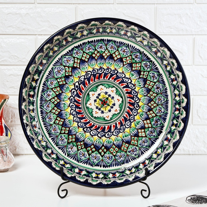 Ляган Риштанская Керамика  Ляган Риштанская Керамика "Узоры", 36 см, синий микс