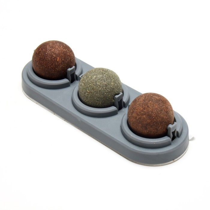 Игрушка для кошек из кошачьей мяты  Игрушка для кошек из кошачьей мяты "Вращающиеся шарики" на основании,14 х 6 см, серая