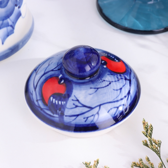 Чайник Чайник "Уют", снегири, маленький, 14 х 14 см, гжель