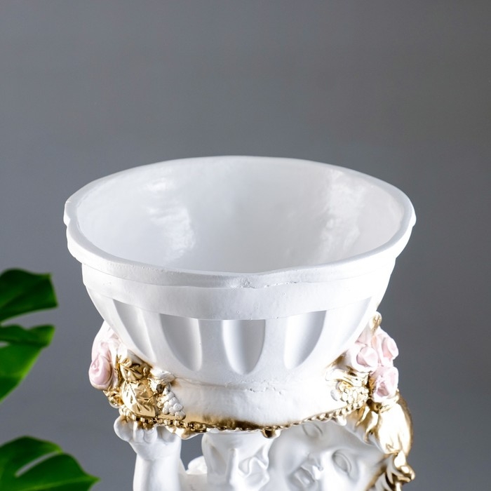 Фигурное кашпо  Фигурное кашпо "Ангел с розами", бело-золотой, 1,8 л/ 24х27х70см