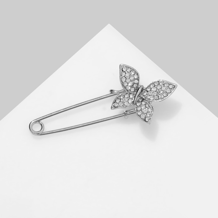 Булавка «Бабочка», 5 см, цвет белый в серебре Булавка «Бабочка», 5 см, цвет белый в серебре