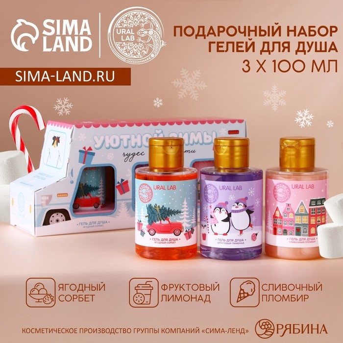 Подарочный набор косметики «Уютной зимы», гель для душа, 3 х 100 мл, Новый Год