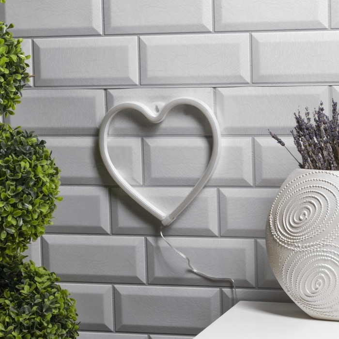 Неоновая вывеска «Сердце» 20 × 20 см, батарейки ААх3 (не в комплекте), USB, свечение тёплое белое