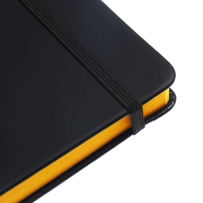 Ежедневник недатированный A5, 140л, клетка, кожзам, на резинке, желтый срез, Черный
