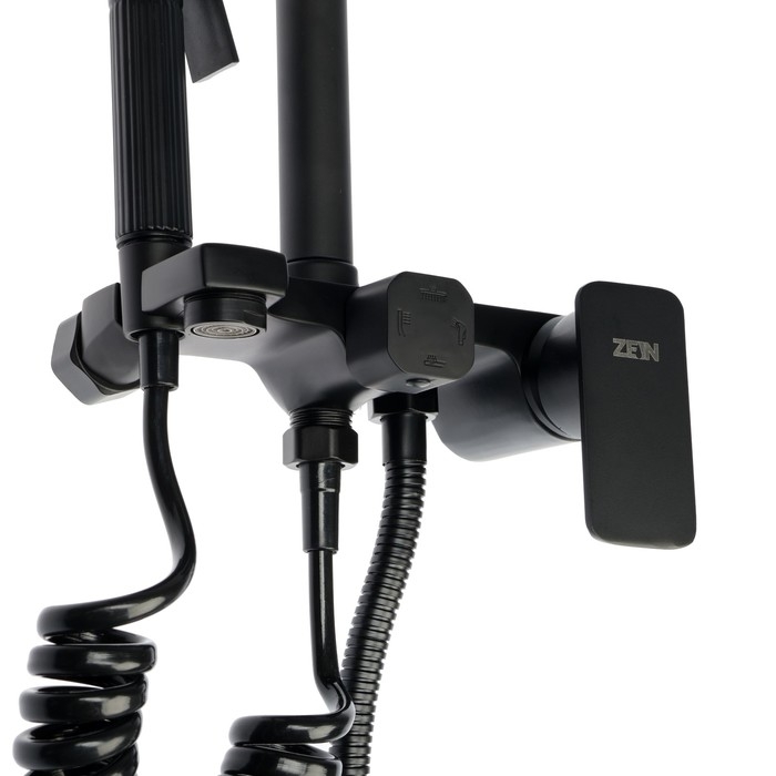 Душевая система ZEIN Z3863, смеситель, верхняя, ручная и гигиеническая лейка, полка, черная   993217 Душевая система ZEIN Z3863, смеситель, верхняя, ручная и гигиеническая лейка, полка, черная   993217