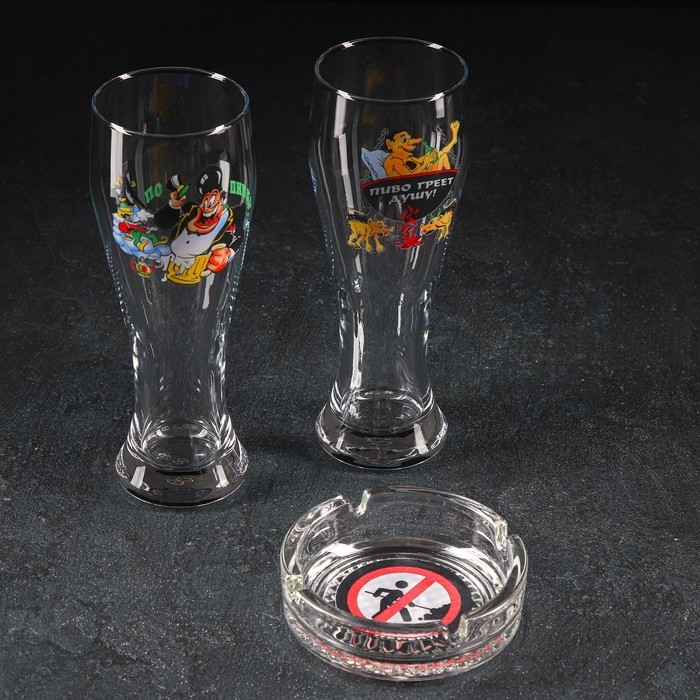 Набор «Приколы», 2 бокала для пива 300 мл, пепельница Набор «Приколы», 2 бокала для пива 300 мл, пепельница