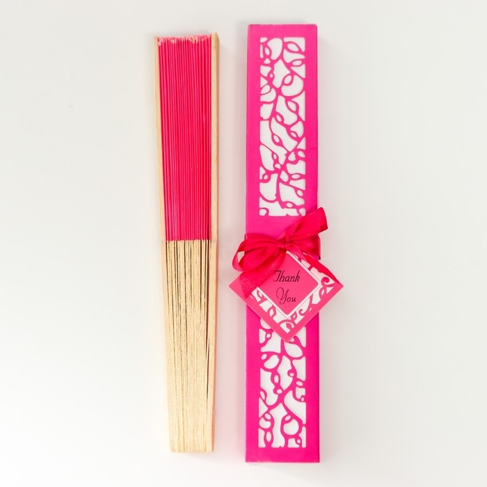 Веер бамбук, текстиль h=22 см  Веер бамбук, текстиль h=22 см "Моноцвет" в коробке, фуксия