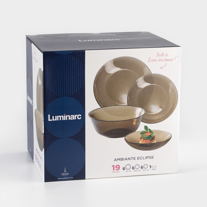 Сервиз столовый стеклянный «Амбьянте», 19 предметов, цвет коричневый