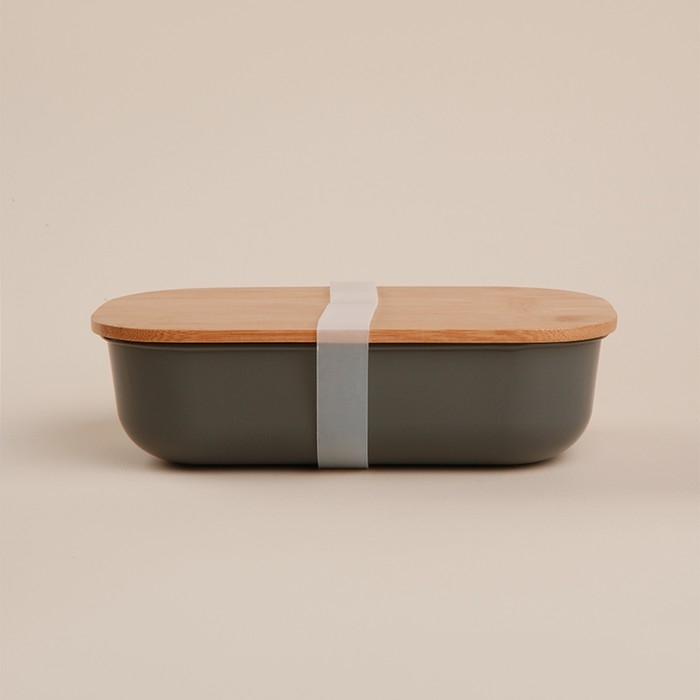 Контейнер для еды стальной SL Home, 21,5&times;12,5&times;6 см, с бамбуковой крышкой