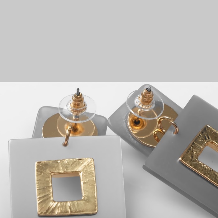 Серьги акрил «Квадро», цвет серый в золоте