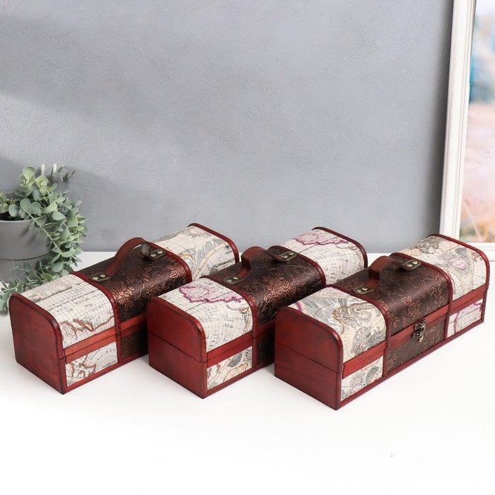 Шкатулка дерево под бутылку Шкатулка дерево под бутылку "Карта путешествий и розы" 12,5х35х13,5 см