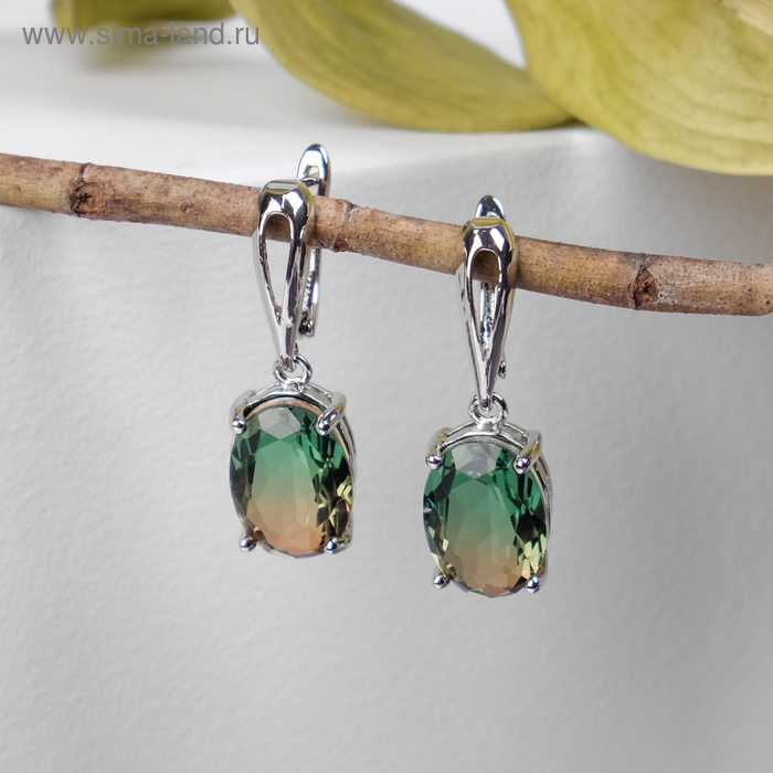 Серьги со стразами «Иллюзион» овал объёмный, цвет коричнево-зелёный в серебре Серьги со стразами «Иллюзион» овал объёмный, цвет коричнево-зелёный в серебре