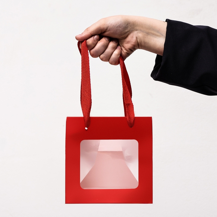Пакет крафт с квадратным дном и окном, 15 х 15 х 15 см, красный, 1шт Пакет крафт с квадратным дном и окном, 15 х 15 х 15 см, красный, 1шт