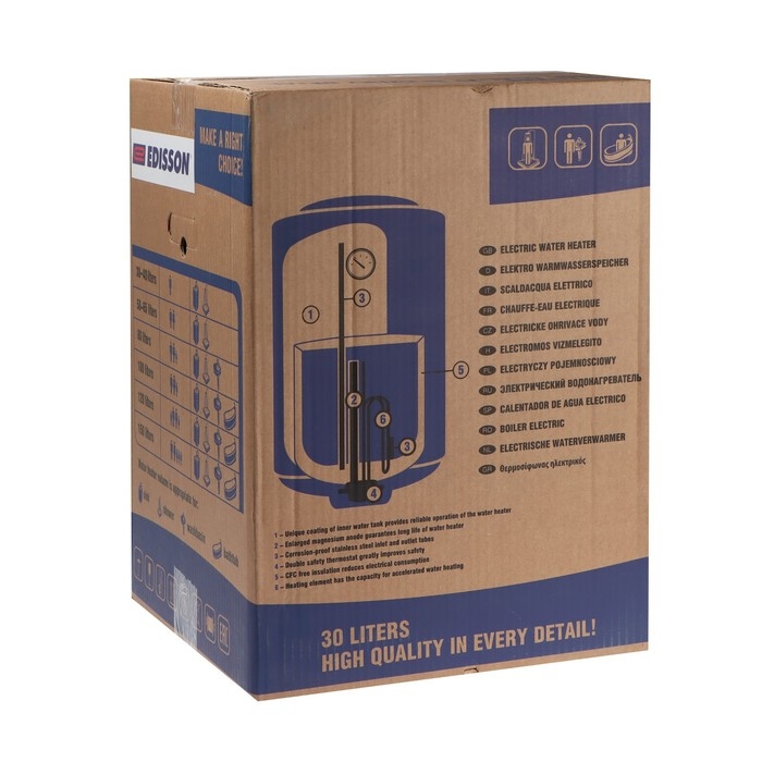 Водонагреватель EDISSON ES 30 V, накопительный, круглый, эмаль, 30 л, 1500 Вт Водонагреватель EDISSON ES 30 V, накопительный, круглый, эмаль, 30 л, 1500 Вт