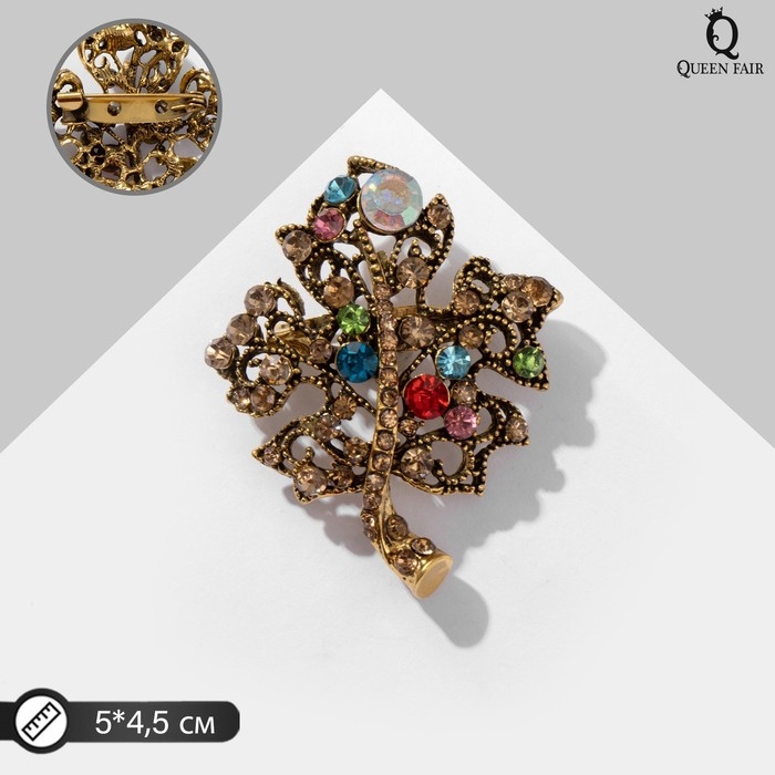 Брошь «Лист кленовый» ажурный, цветная в чернёном золоте Брошь «Лист кленовый» ажурный, цветная в чернёном золоте