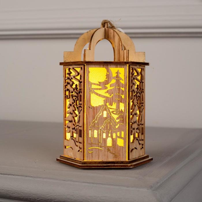 Ёлочная игрушка «Фонарь с домиком», от батареек, свечение тёплое белое Ёлочная игрушка «Фонарь с домиком», от батареек, свечение тёплое белое