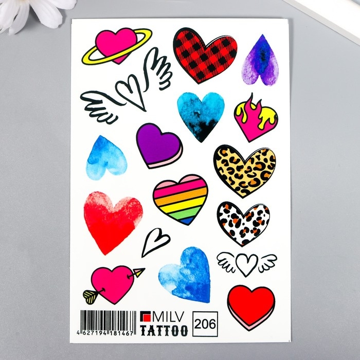 Татуировка на тело Татуировка на тело "Разные сердечки" 10х15 см