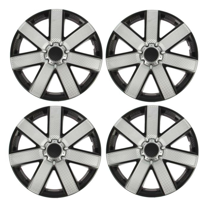 Колпаки колесные R16 Колпаки колесные R16 "ГАЛАКСИ", серебристо-черный карбон, набор 4 шт