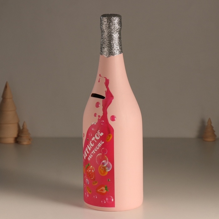 Копилка керамика Копилка керамика "Бутылка шампанского - Игристое настроение" розовая 9,5х9,5х30 см