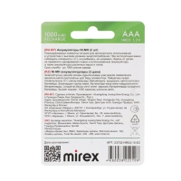 Аккумулятор Mirex, Ni-Mh, AAA, HR03-2BL, 1.2В, 1000 мАч, блистер, 2 шт.