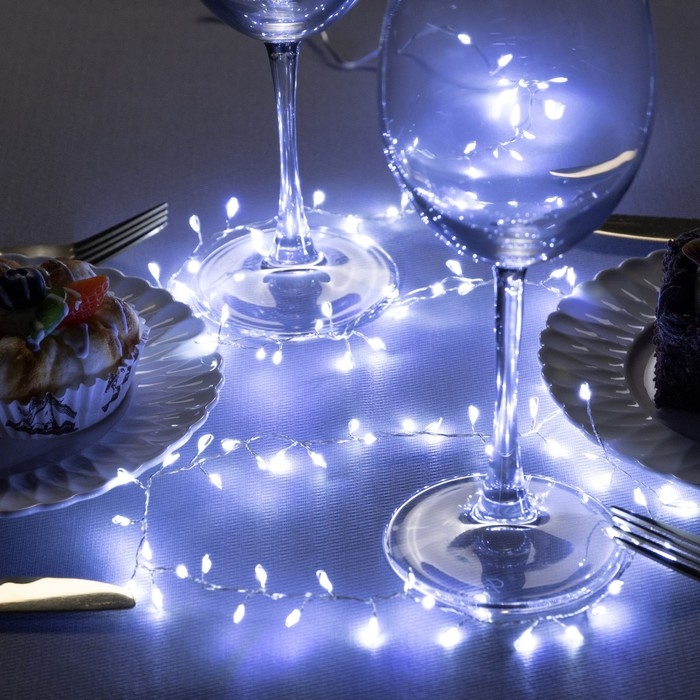 Гирлянда «Мишура» 1 м роса, IP20, серебристая нить, 100 LED, 2 режима, батарейки AAх3 (нет в комплекте), свечение белое Гирлянда «Мишура» 1 м роса, IP20, серебристая нить, 100 LED, 2 режима, батарейки AAх3 (нет в комплекте), свечение белое