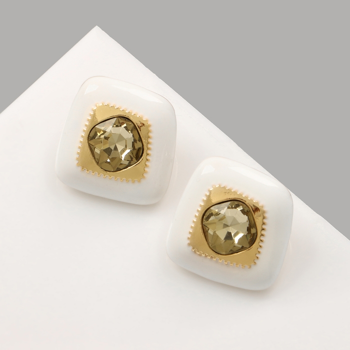 Серьги эмаль «Абстракция» ромб, цвет белый в золоте Серьги эмаль «Абстракция» ромб, цвет белый в золоте