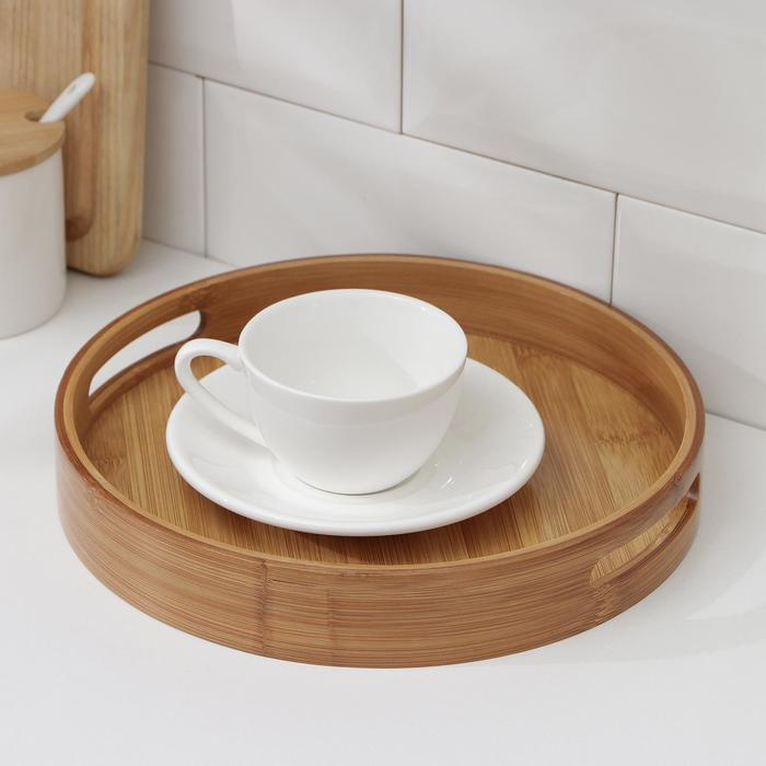 Поднос с ручками Доляна Striata, d=25 см, бамбук Поднос с ручками Доляна Striata, d=25 см, бамбук