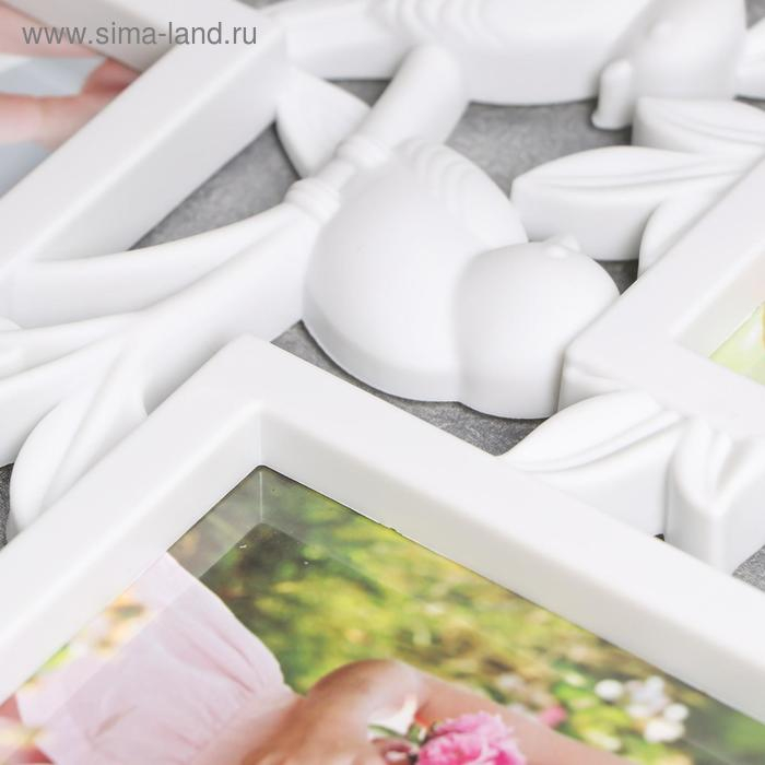 Фоторамка пластик на 9 фото 10х10, 10х15 см "Птицы на розовом кусте" белая 65х40,5 см