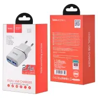 Переходник C12 СЗУ на 2 USB 2.4A HOCO белый
