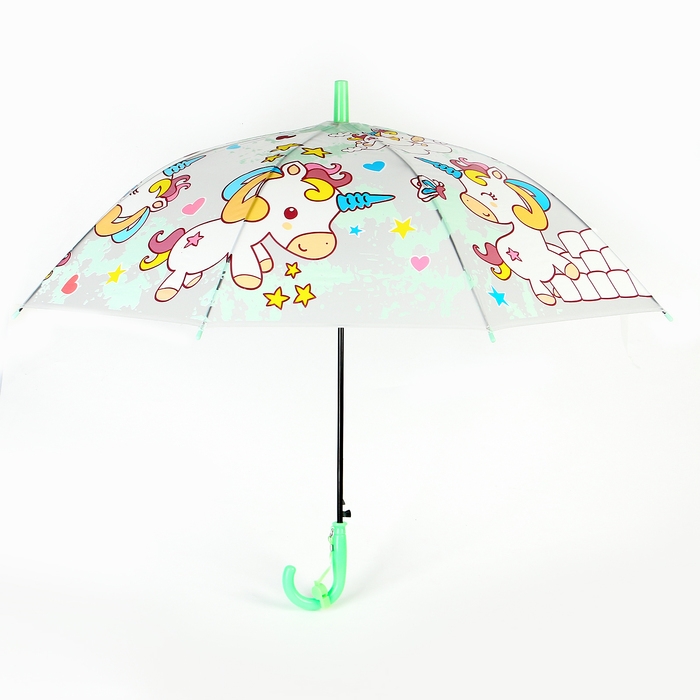 Зонт - трость детский «Единороги», полуавтоматический, 8 спиц, МИКС