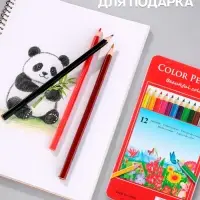 Карандаши цветные акварельные 12 цветов, корпус деревянный, шестигранные, в металлической коробке