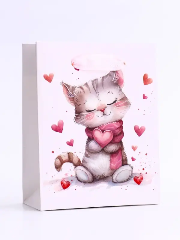 Пакет подарочный вертикальный «Сердечный котик», S 12×15×5.5 см Пакет подарочный вертикальный «Сердечный котик», S 12×15×5.5 см
