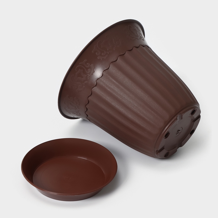 Горшок для цветов с поддоном Доляна, 2 л, цвет поддона микс Горшок для цветов с поддоном Доляна, 2 л, цвет поддона микс