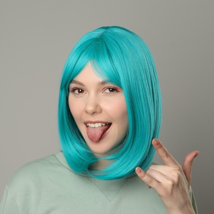 Парик искусственный, с чёлкой, имитация кожи, 30 см, цвет бирюзовый(#SHT127) Парик искусственный, с чёлкой, имитация кожи, 30 см, цвет бирюзовый(#SHT127)