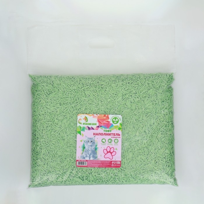 Наполнитель тофу, Наполнитель тофу, "Пижон" зеленый чай 4 кг впитываемость до 10 л