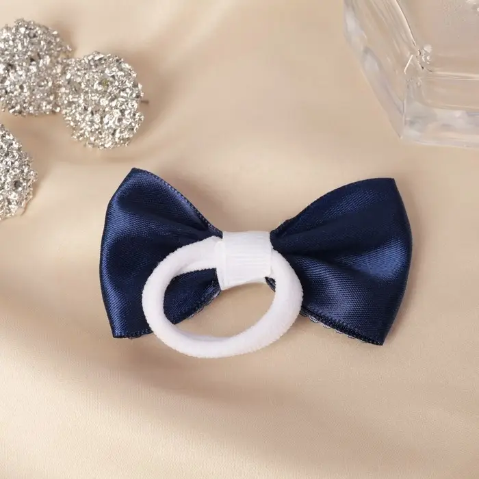 Резинка для волос «Школьница», двойной, горох,6.5 см, сине-белая Резинка для волос «Школьница», двойной, горох,6.5 см, сине-белая