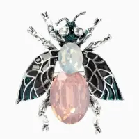 Брошь &laquo;Муха", резные крылья, цвет зелёно-розовый в черёном серебре