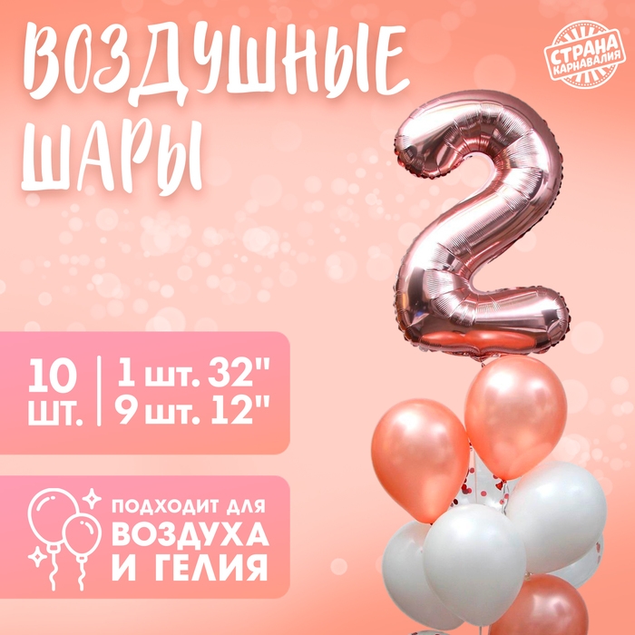 Набор воздушных шаров «2 годика» для девочки, латекс, фольга, с конфетти, 10 шт. Набор воздушных шаров «2 годика» для девочки, латекс, фольга, с конфетти, 10 шт.