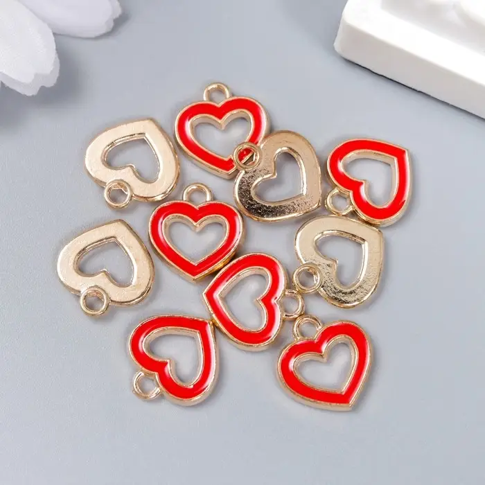 Металлический элемент, декоративная подвеска «Арт Узор. Сердце кант», эмаль, красный, 1.5×1.4 см