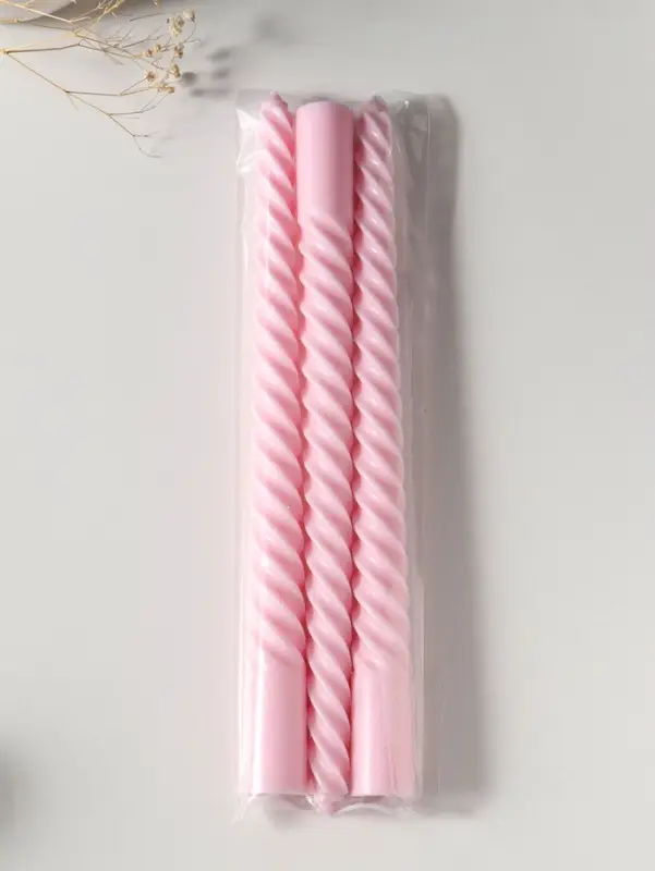 Набор свечей витых 25 см, 3 шт., 57 г, 5 ч, пастельно-розовый