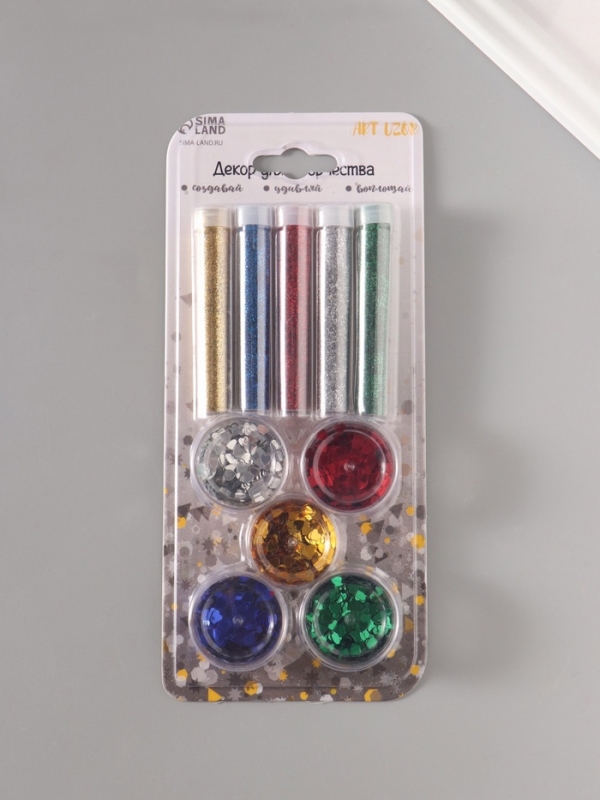 Глиттер Глиттер "Пудра и сердечки" металлик набор 5х6 гр и 5х5 гр 21,4х9,3 см