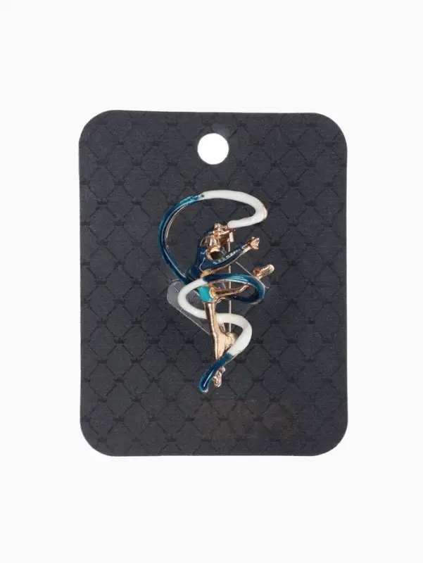 Брошь &laquo;Гимнастка&raquo;, с лентой, синяя в золоте